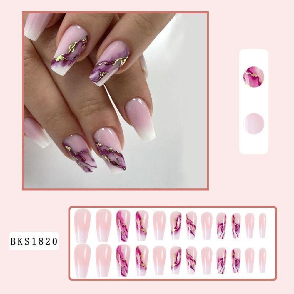 Medium Length Ballerina False Nail Square Head T-shape Nail Tips Fashion French Fake Nails  Women