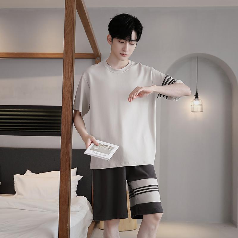 

Men s Pajamas set Short-Sleeve tops and Shorts Sleepwear Loungewear Students Two-Piece Striped Youth Nightwear y2k Homewear male XXXL