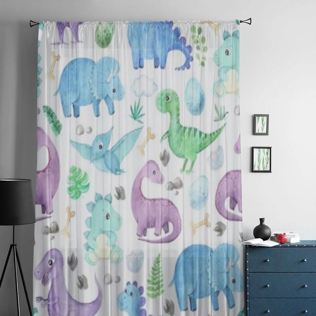 Prehistoric Dinosaurs And Reptiles Chiffon Sheer Curtains for Living Room Bedroom Kitchen Decoration Window Voiles Tulle Curtain