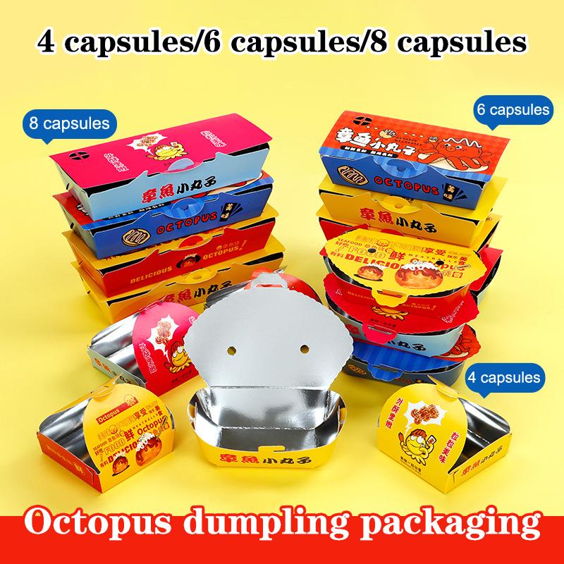 100Pcs Aluminum Film Disposable Octopus Ball Packaging Box Heat Preservation Japanese Street Food Takoyaki Takeaway Snack Pack