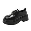 Black Small Leather Shoes Women's 2025 New Spring and Autumn Patent Leather Butterfly Diamond College Wind Lace-up Thick-soled Deep-mouth Single Shoe
