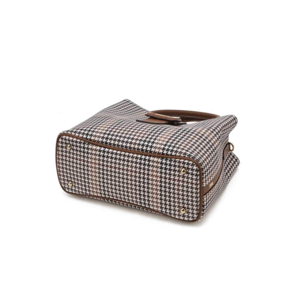 Daks Brown Leather Houndstooth Check Tote Bag M