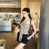 Spice Girl Design Sense Neck Ribbon Tube Top Women's Summer Wood Ring Accessories Pleated Waist Skinny Fashion Temperament Vest