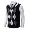 Herren Argyle Westen Mode V-Ausschnitt Ärmelloser Pullover Weste Luxus Kontrast Herren Strickweste