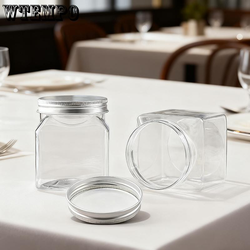 WTEMPO Clear Plastic Empty Jars with Aluminum Caps Transparent Items Wide-Mouth Refillable Storage Containers Festive Party Decor Thick Storage Jars