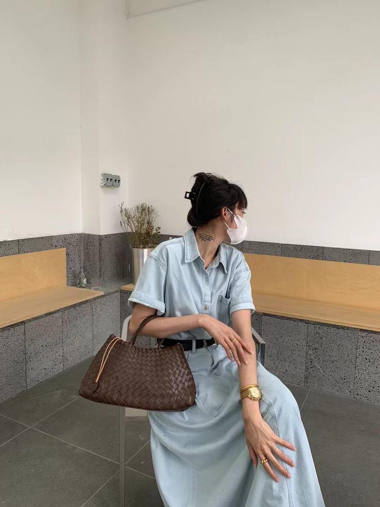 2024 Vintage Dámská Velkokapacitní Tkaná Kožená Nákupní Kabelka