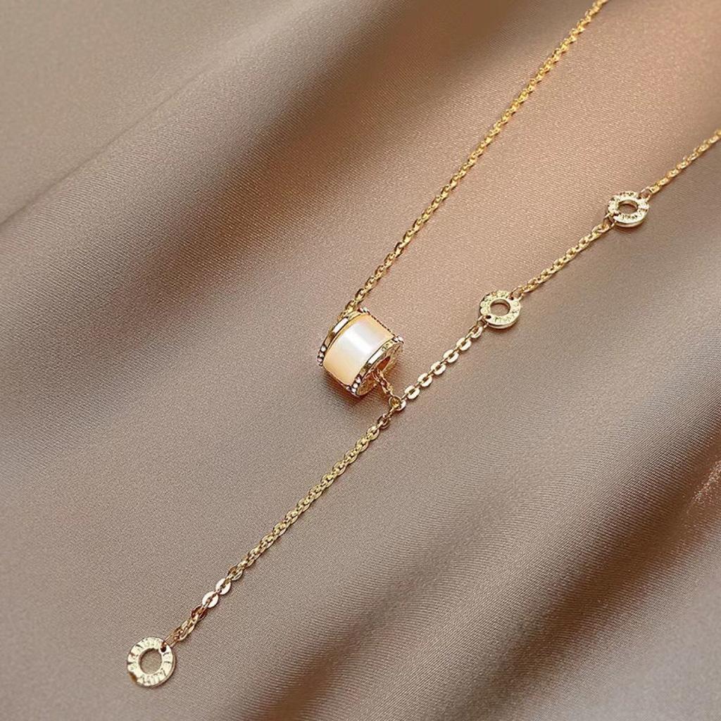 Compact Waist Fringed Necklace Women'S Simple Light Luxury Temperament Long Opal Pendant Collarbone Chain Neck Chain Jewelry