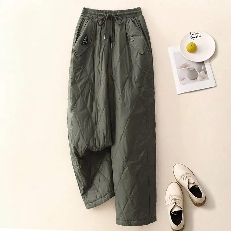 Women Winter Outer Wear Casual Pants Straight Wide Leg Pants