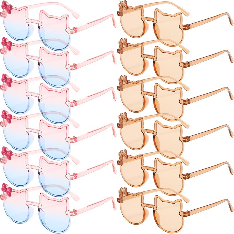 12 Pcs Cute Kitten Shaped Sunglasses for Children Fashion Multi-color Kids Decor Shades Stylish Design Sun Glasses for Girls