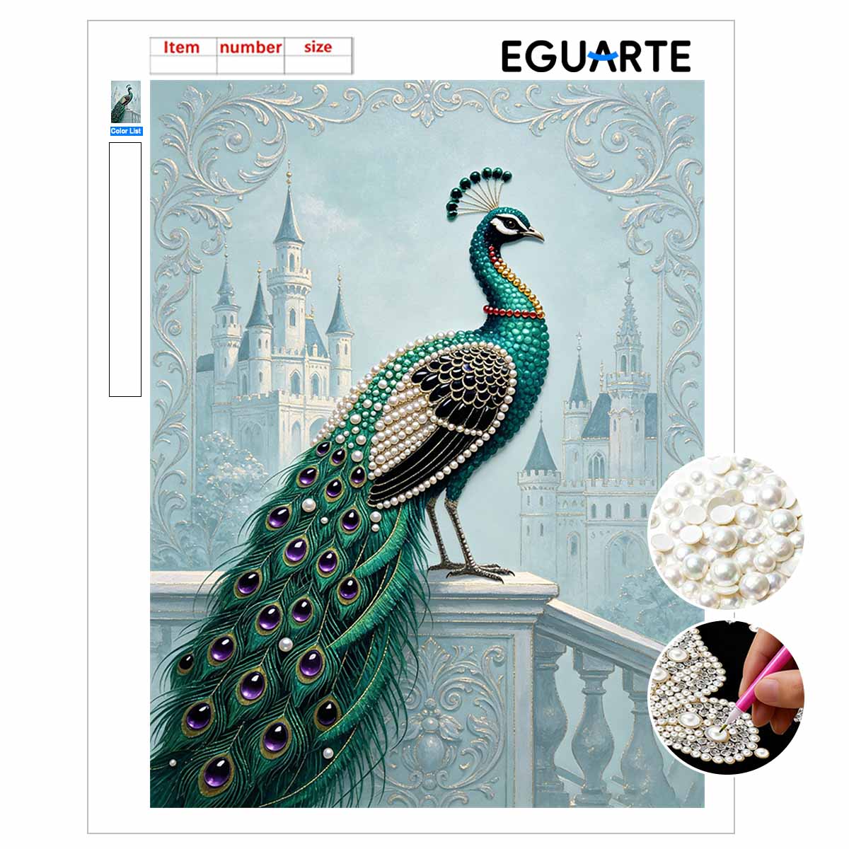 Majestic Peacock Pearl Kit 5D DIY Round Rhinestone Art Craft for Adults Home Wall Decoration Beginner Friendly Frameless Design 30x40cm
