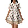 Casual Loose Fit Shirt Dress with Button Front and Stand Collar Short Sleeve Printed Summer Dress for Women
