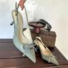 Fashion Fashion Bow Metal Buckle Design High Heels Women Sexy Pointed Toe Patent Leather Slingback Heeled Sandals Elegant Party Shoes