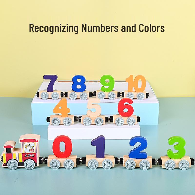 Colorful Wooden Magnetic Train with Number and Letter Blocks - Educational Pull-Along Toy for Preschoolers