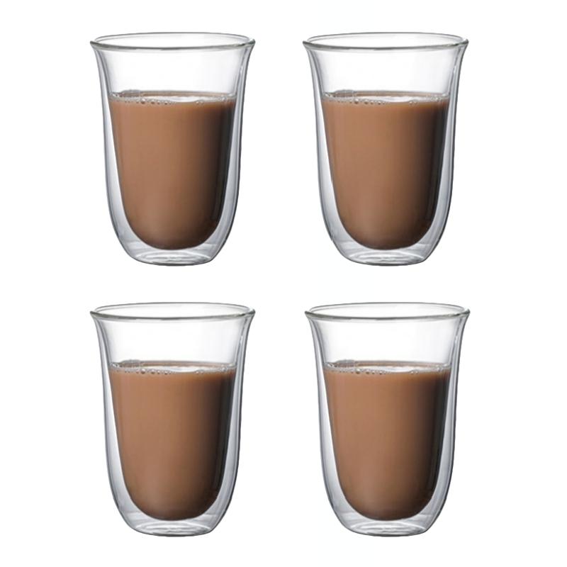 4pcs Glass Espresso Coffee Mugs Double Wall Insulated Cups Drinking Glasses for Tea,Coffee,Latte,Cafe,Milk,Clear Drinkware Mug