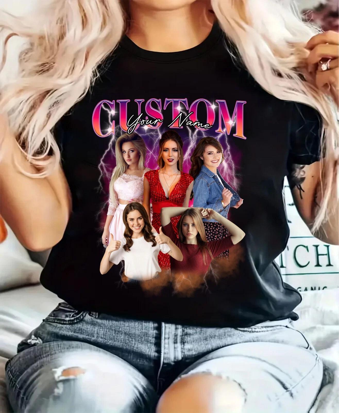 Personalised Bootleg 100% Cotton T-shirt Mens Tees Top – Retro Custom Rap with Name & Photos Gift Tee Top 4XL