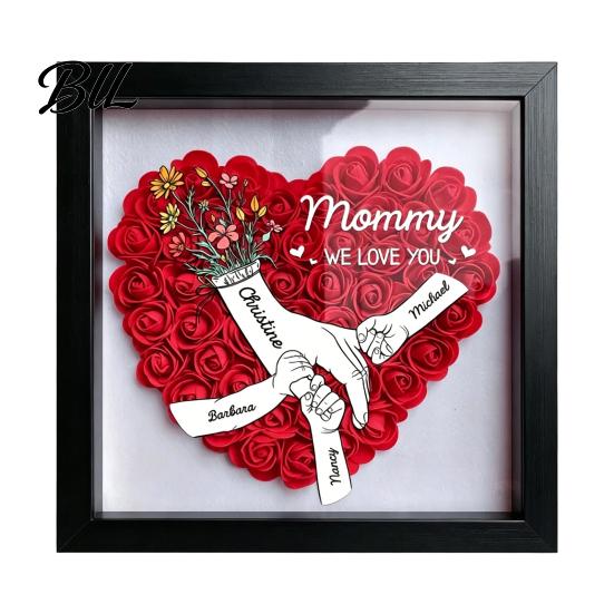 Shatterproof Acrylic Frame Personalized Mommy I Love You Flower Shadow Box Custom Names Holding Hands Gifts for Mom Grandma from Daughter or