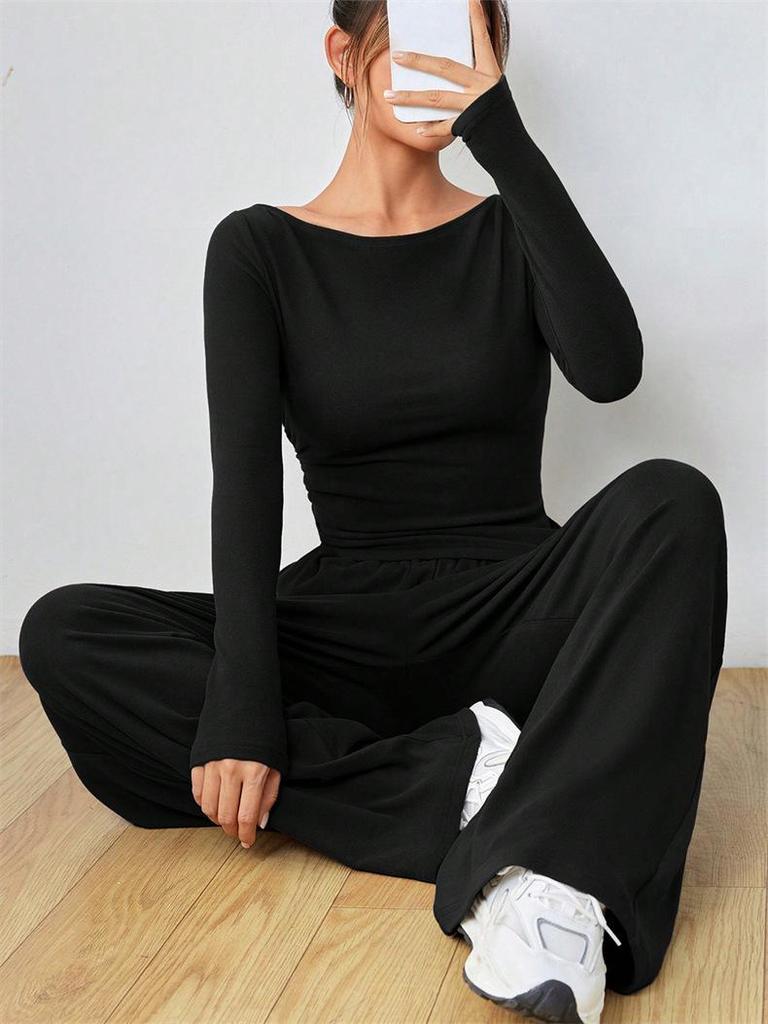 Loose Fit Women's Wide-Leg Pants Two-Piece Set - Soft, Stylish, Irregular Design