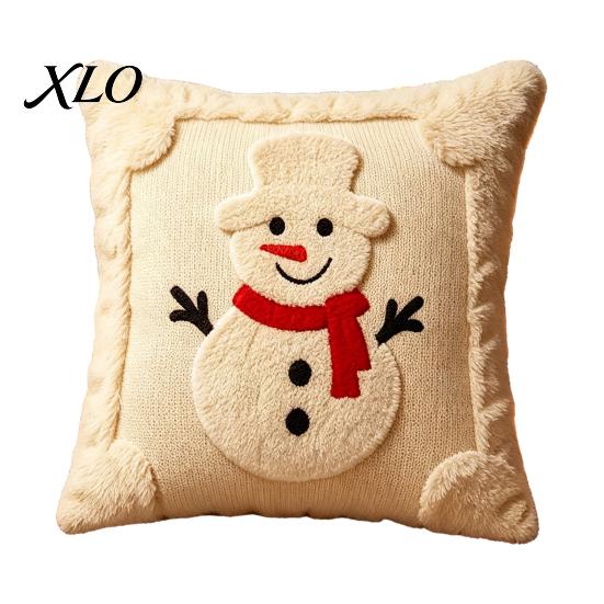 Cozy Plush Pillow Cover Christmas Throw Cover, 18x18 Inch Cushion 3D Snowman Festive Snowflake Reindeer Patterns Pattern, Case for Holiday Home