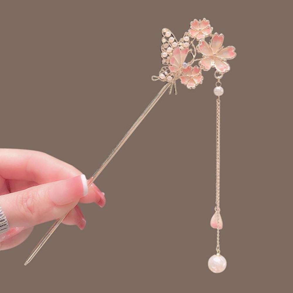 Eleganti Fermacapelli Fiore di Ciliegio Bastoncini per Capelli in Lega Giapponese con Fiori Rosa Accessori per Capelli da Donna per Chignon Alti Stile Hanfu Regali