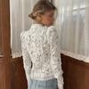 VAYLA Lace Printed Shirts Tops Female Hollow Out Fashion Commute Vintage See-Through Blouse Women's Lace Shrug Shirts New