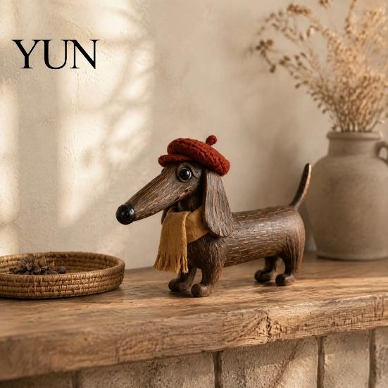 Artistic Retro Room Ornament Rustic Wooden Cat with Spring Shaking Head for Farmhouse Tabletop Cute Figurine Shelf Decor, Handcrafted Folk Art Animal