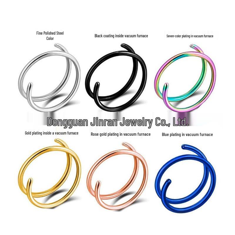 Double-Layer Stainless Steel Perforated Nose Ring - Spiral Spring Stud & Dual Hoop Piercing Jewelry