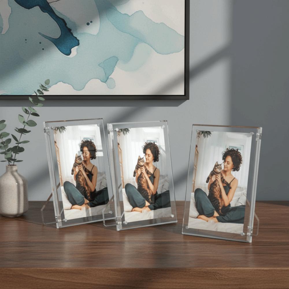 Transparent Acrylic Magnetic Picture Frames with Stand Rectangle Clear Photo Frame No-drill Minimalist Display Board