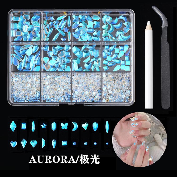 

Коробка з 12 відділеннями, стрази для нігтів, плоскі, спеціальної форми, діаманти, стрази для нігтів, набір ювелірних прикрас для нігтів