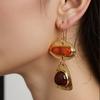Retro and Trendy Oval Inlaid Zircon Pendant Earrings, Women's Personalized Ethnic Style Holiday Party Accessories