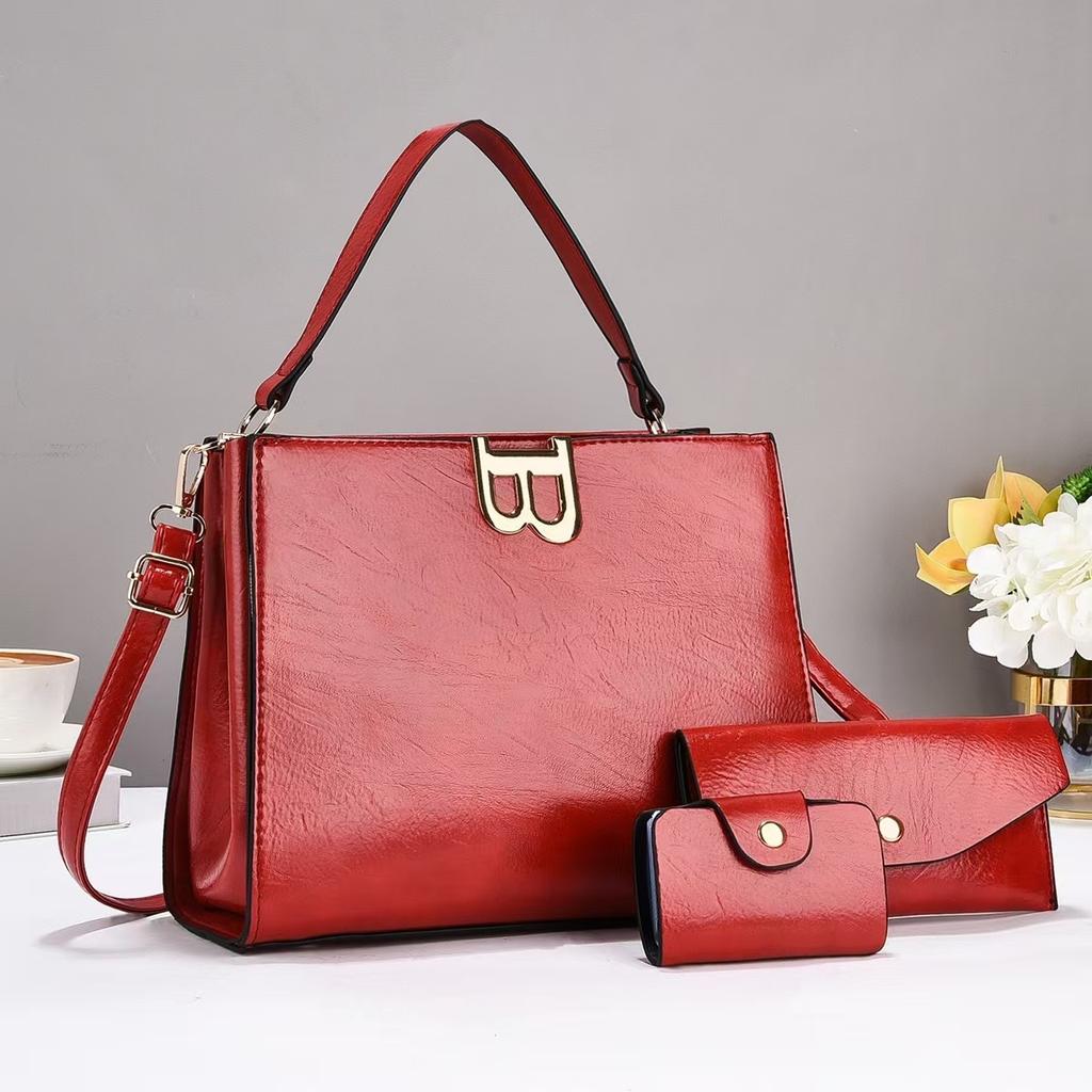 New retro pattern simple solid color large capacity shoulder portable three-piece set texture women's bag big bag