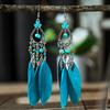 Bohemian Feather Long Drop Dangle Earrings For Women Enamel Heart Flower Irregular Stone Wooden Bead Handmade Earrings Jewelry