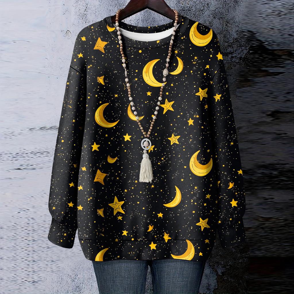 Women's Floral Print Round Neck Long Sleeved T-shirt Sweatshirt Top