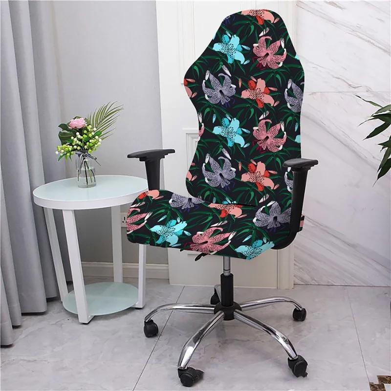 2pcs/set Flower Printed Racing Desk Rotating Slipcovers Office Computer Gaming Chair Covers Stretch Armchair Gamer Seat Cover
