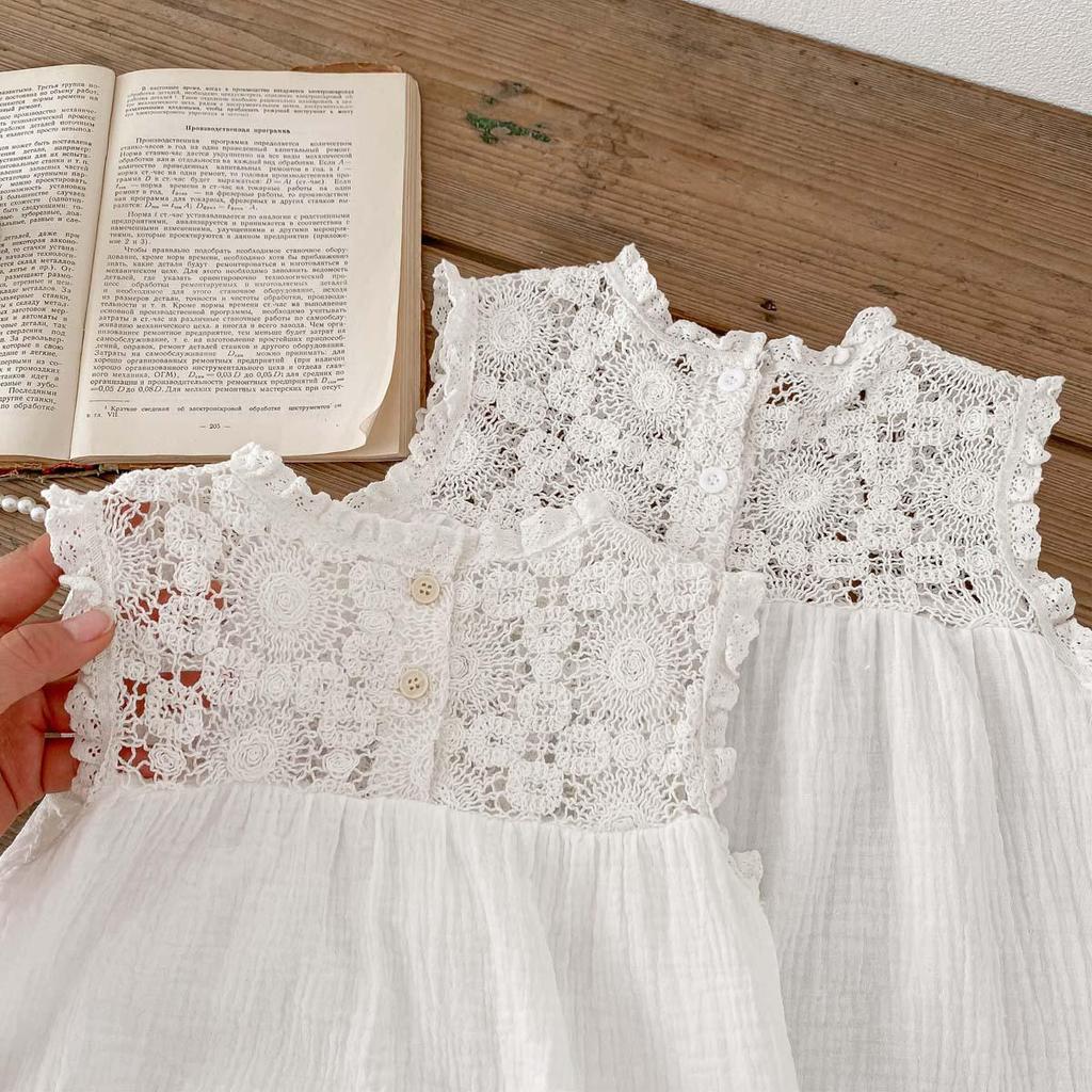 Infant Girls' Seersucker Ruffle Lace Sleeveless Dress