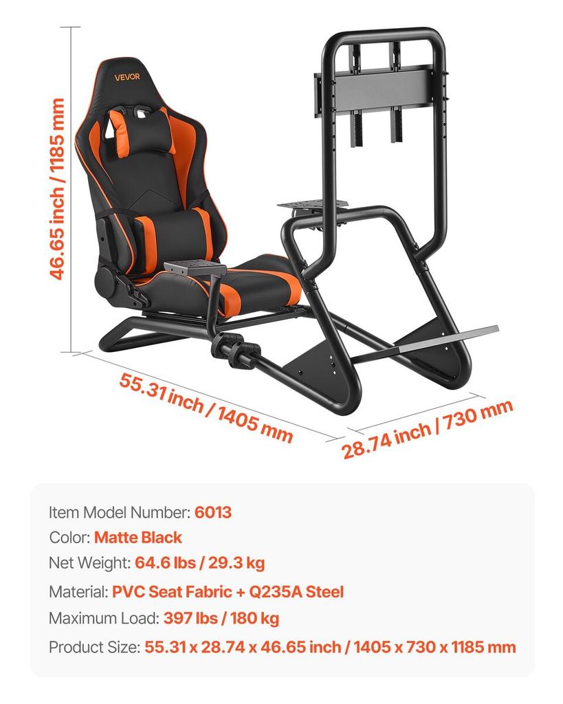 Racing Wheel Stand, Heavy-Duty Simulator Cockpit Steering Wheel Stand with Monitor Stand, Fit Logitech G25,G27,G29,G920,G923, Thrustmaster T300RS,TX