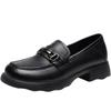 ZHR KL02 Women's Retro Leather Chunky Heel Loafers