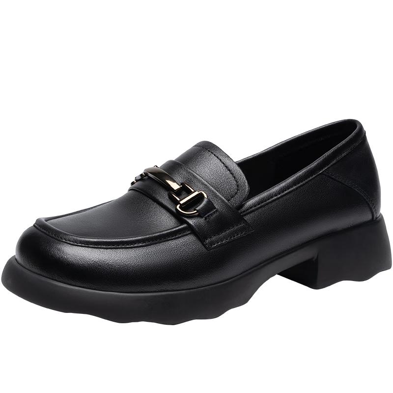 ZHR KL02 Women s Retro Leather Chunky Heel Loafers 36