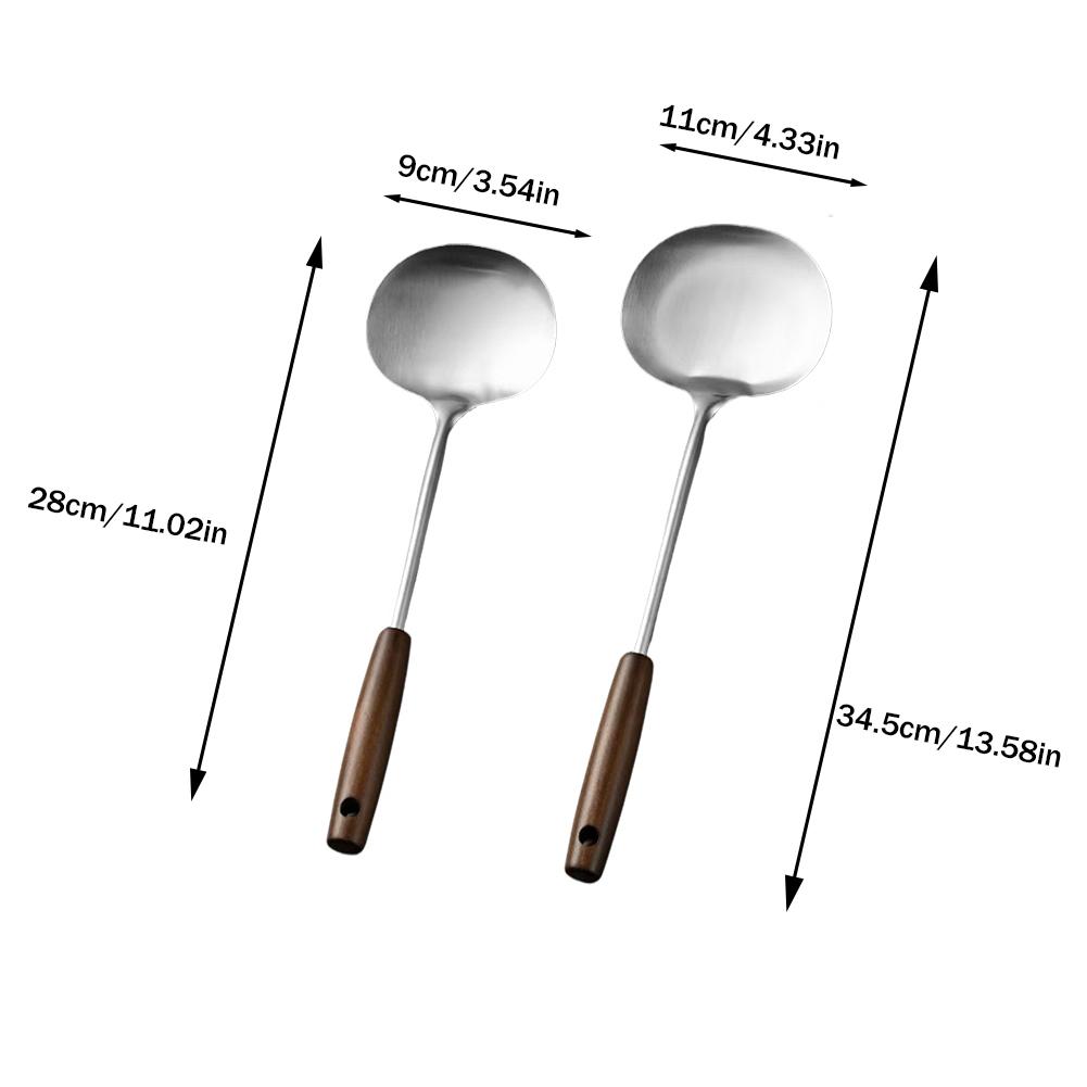 Stainless Steel Wok Spatula Wooden Handle Chef-specific Cooking Spoon Long Mushroom Shovel Kitchen Accessories Turner Soup Spoon