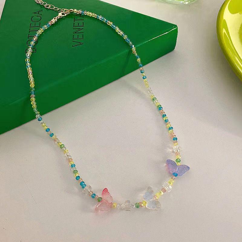 

Small Fresh Summer Sweet Color Butterfly Necklace Female Korean Simple Versatile Dream Crystal Beaded Bracelet