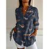 Mode Dames Zomer Revers Knopen Down Shirt 3D Gezicht Print Lange Mouwen Shirt Casual Grote Maat Outdoor Strand Bloemen Shirt