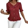 Lady's Front-buttoned Petal Short-sleeved Summer Fashion Pullover Casual Everyday Versatile Top