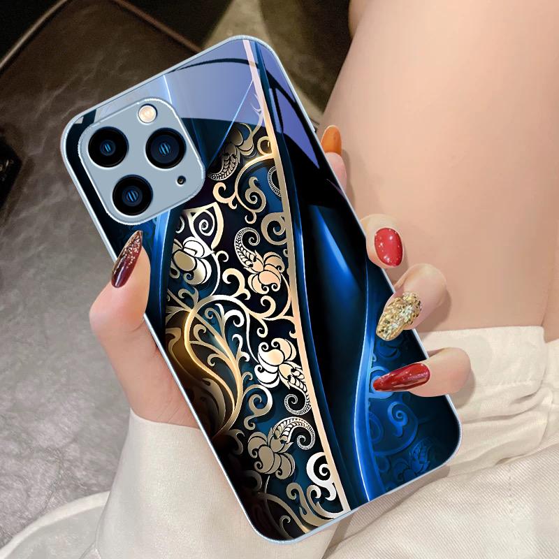 Fate Gear Black For IPhone 16 Pro Max 15 Pro 14 13 12 Mini 11 XS Max XR 7 8 Plu SE 2022 Tempered Glass Phone Case
