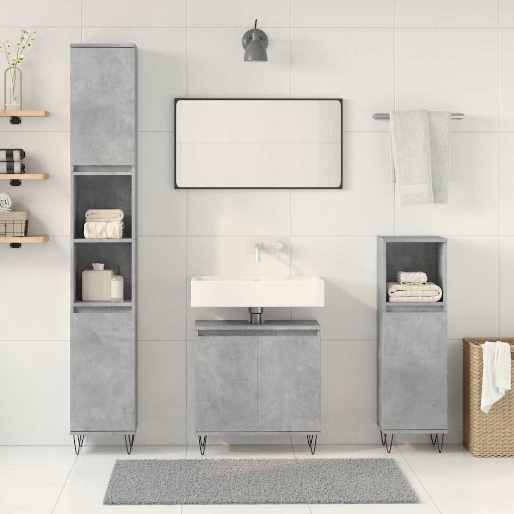 3 Piece Bathroom Furniture Set Concrete Grey Particleboard