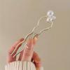 Chinese Style Faux Pearl Wave U-shaped Hairpin, Metal Golden Hair Stick, Bun Headwear