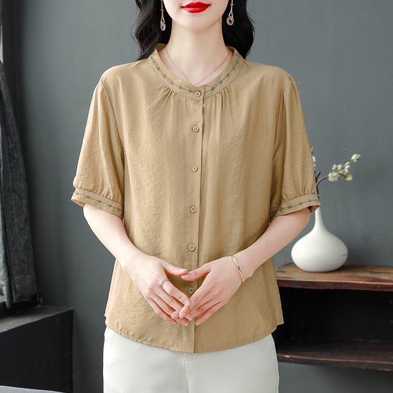 Embroidered Blouse Women Short Sleeve Summer Loose Slimming Top