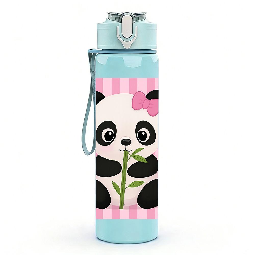 1PC Panda Bear Bamboo Animal Print 750ml Color Plastic Sports Water Bottle Leakproof Flip Straw Lid Suitable for Sports Office Home Use