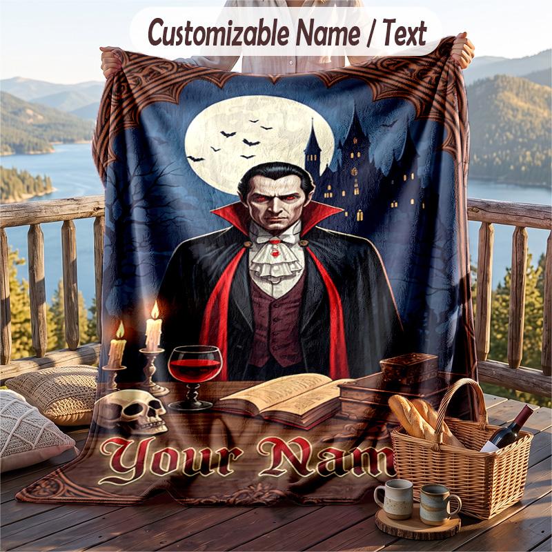 Custom Text Flannel Throw Blanket, Lightweight Cozy Bed Sofa BlanketDracula