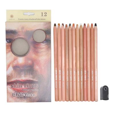 12 Barevných tužek s ořezávátkem Tělová barva Profesionální Proti praskání Portrét Pastel