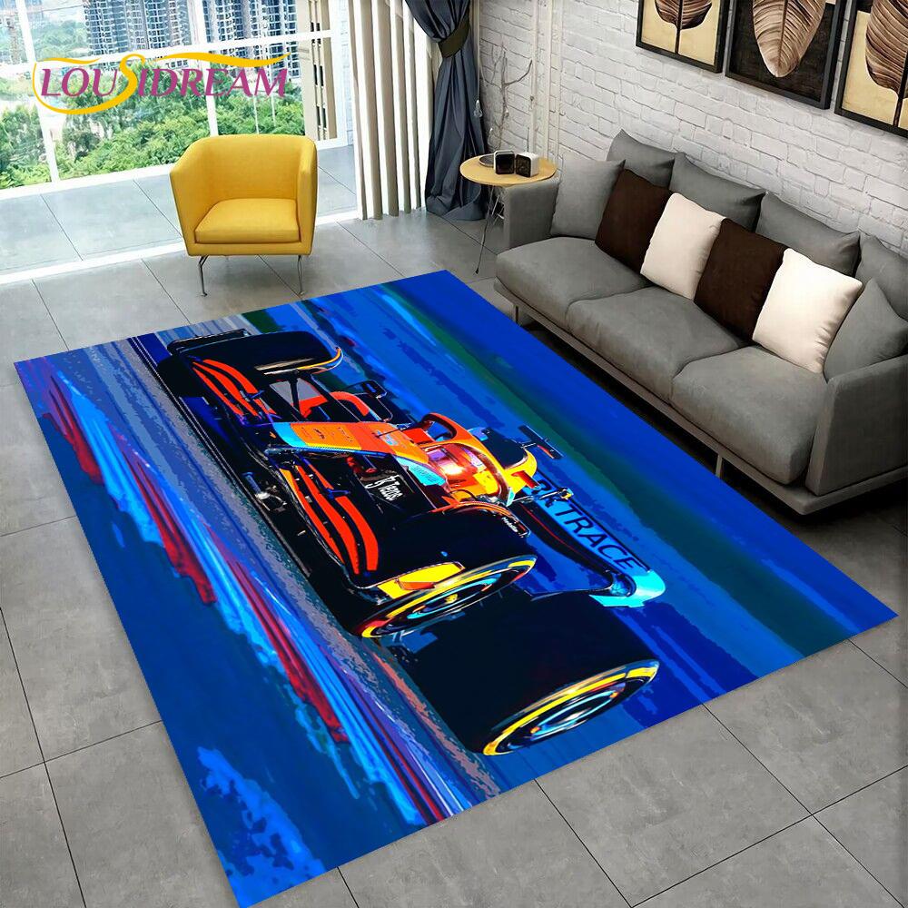 Alfombra de Dibujos Animados para Coche de Carreras y Piloto de Carreras para el Hogar Sala de Estar Dormitorio Sofá Felpudo Decoración, Alfombra para Zona de Juegos Infantil Alfombrilla Antideslizante para el Suelo