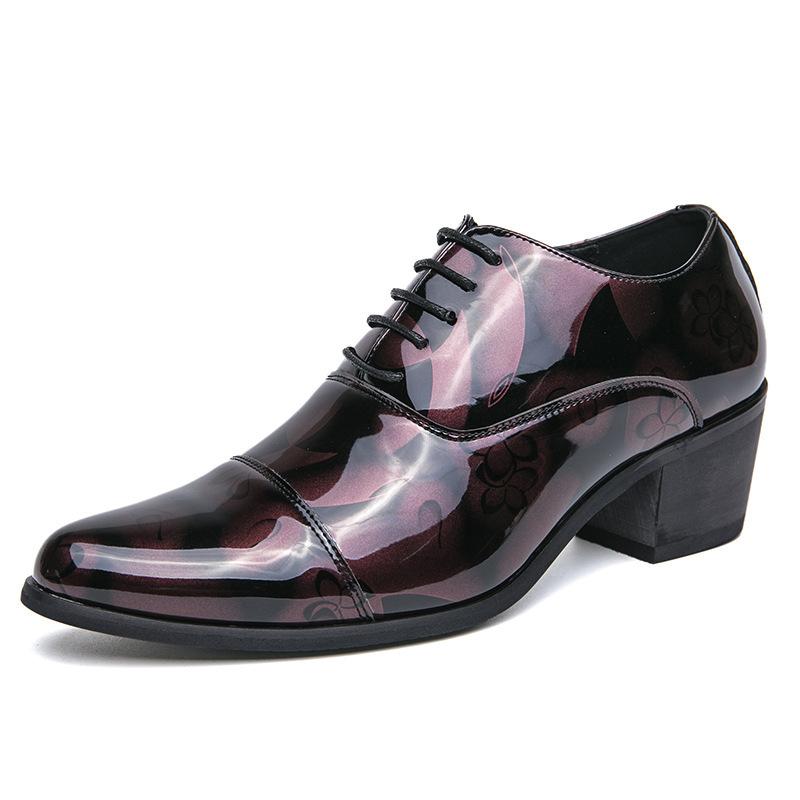 New Dress Leather Shoes Men High Heel Pointed Toe Brogue Wedding Shoes Height Increase Formal Career Work Jazz Dance Shoes